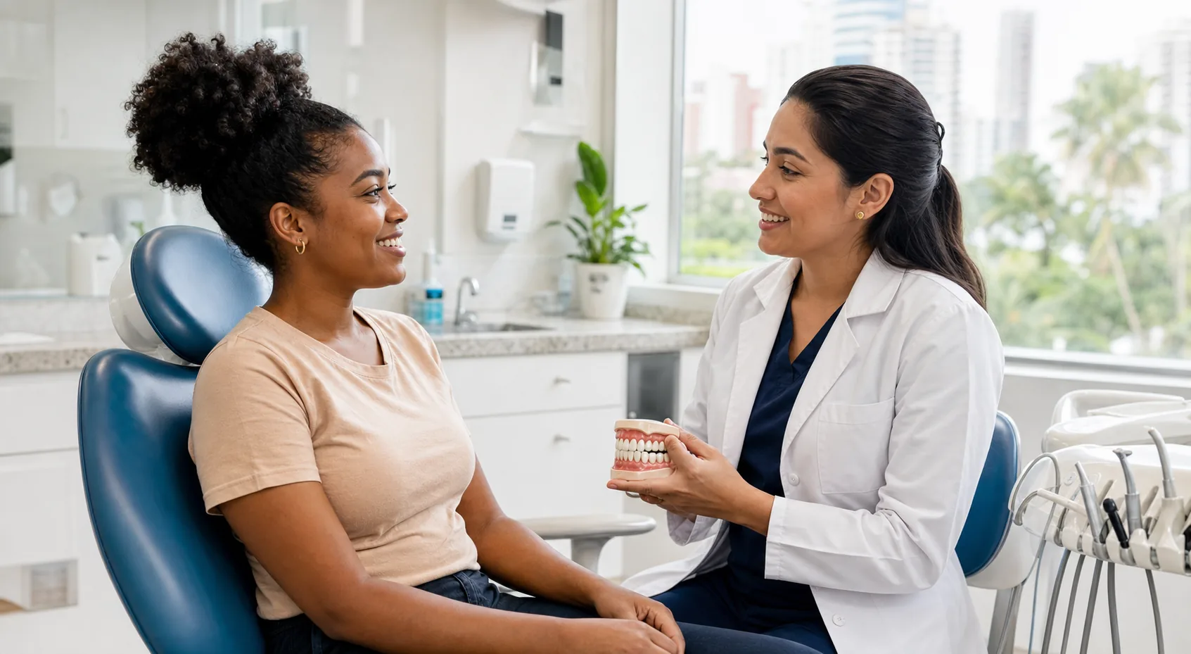 Cali patient discussing treatment with a Colombian dental professional