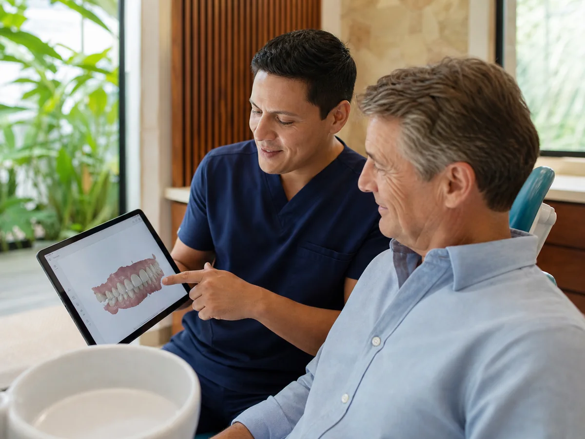 Dentist reviewing a digital restorative dentistry plan with a patient